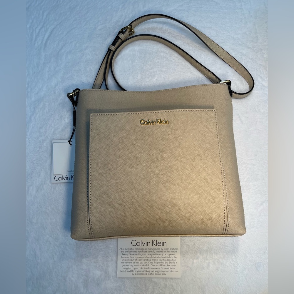 Calvin Klein crossbody bag saffiano leather beige